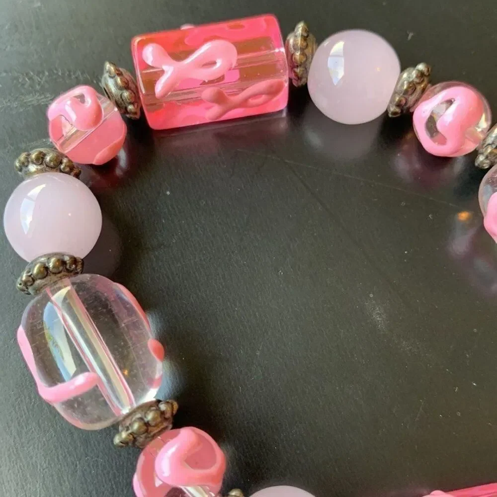 Pink Ribbon Breast Cancer Awareness Bracelet Classic Pink Stretch